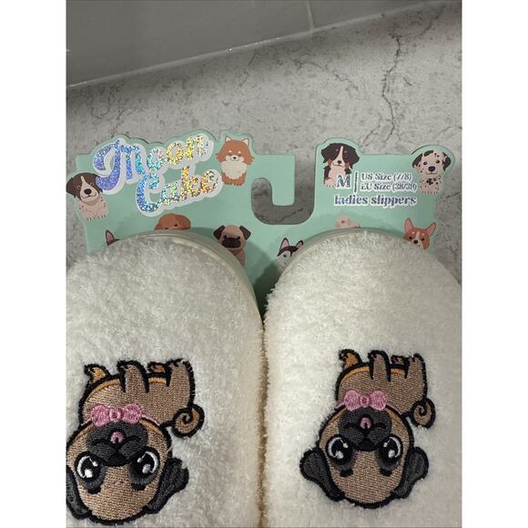 PUG Ladies Med 7/8 Memory Foam Hood Back Slippers House Shoes Faux Fur Lining - Picture 6 of 8